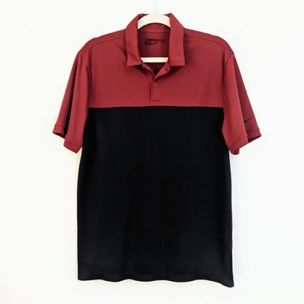 NIKE GOLF DRI-FIT Polo shirt Mens M Red Gray block color Embroidered logo S/S